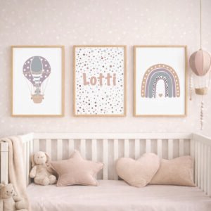 Személyre szabható hőlégballonos kép szett 3 db babaszobába