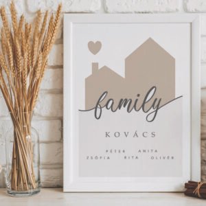 Személyre szabható családi házas kép (drapp)