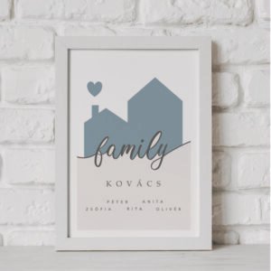 Személyre szabható családi házas kép (kék)