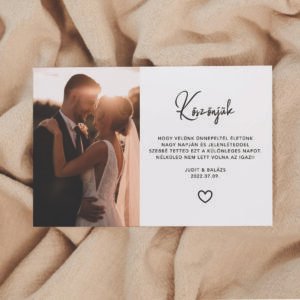 Személyre szabható esküvői köszönőajándék pár képével, szöveggel
