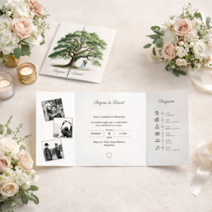 Életfás esküvői meghívó, fa mintás kinyitható (saját fényképpel)