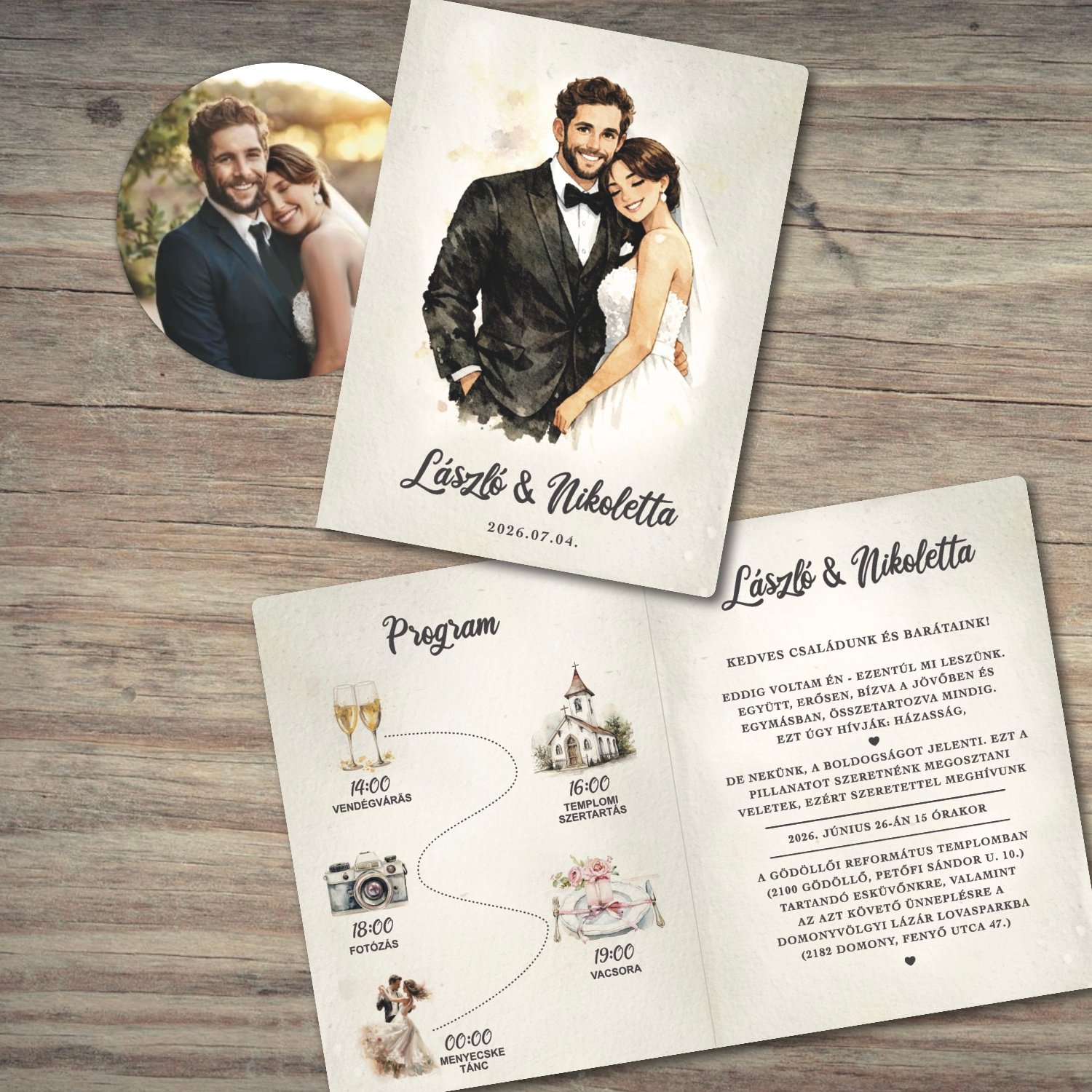 Egyedi, személyre szabható esküvői meghívó – saját fotóból készült rajzzal - Image 5