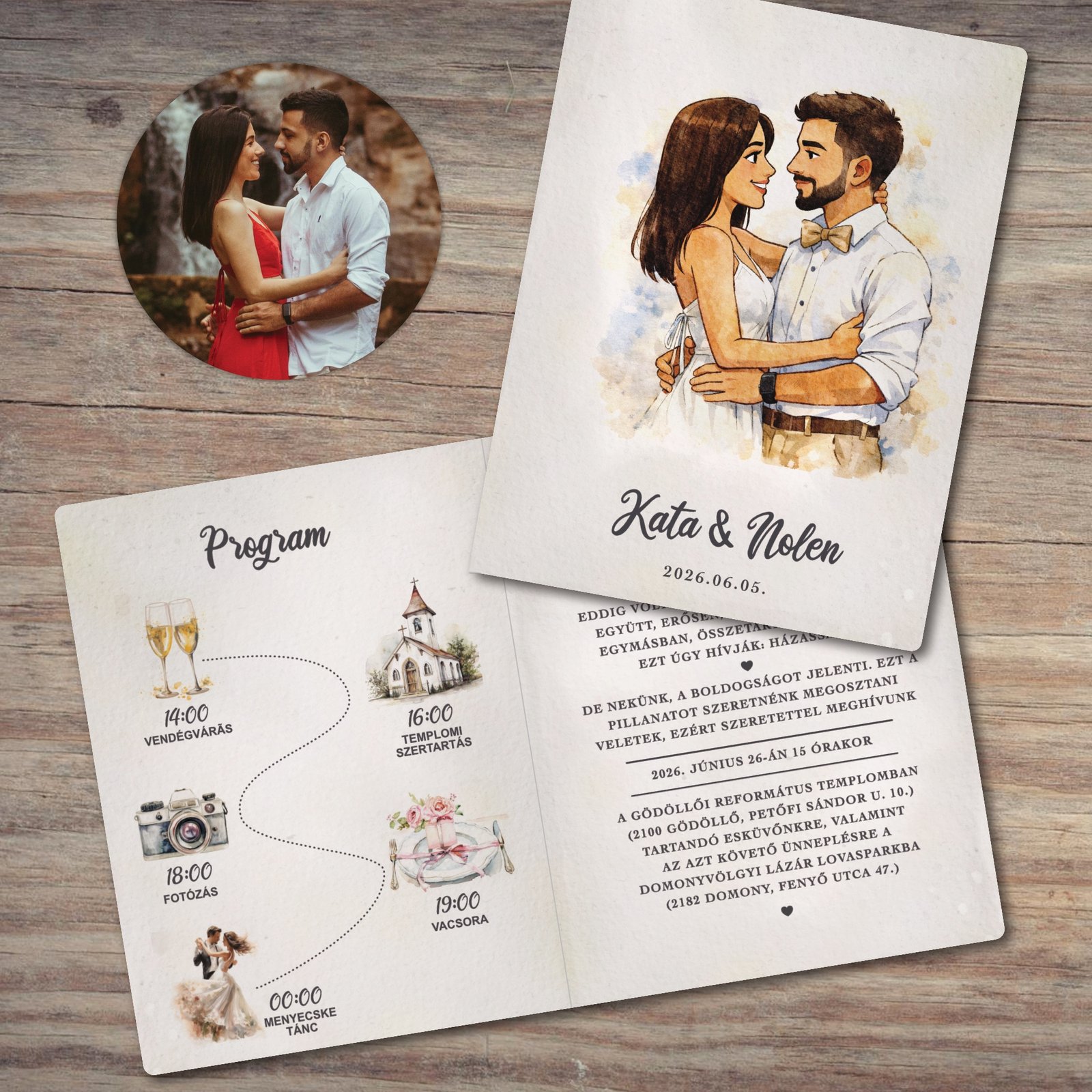 Egyedi, személyre szabható esküvői meghívó – saját fotóból készült rajzzal - Image 8