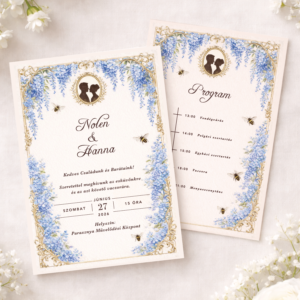 Klasszikus elegáns esküvői meghívó – Regency stílusú (kék)