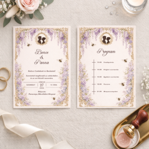 Klasszikus elegáns esküvői meghívó – Regency stílusú (lila)