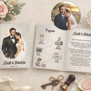 Egyedi, személyre szabható esküvői meghívó – saját fotóból készült rajzzal