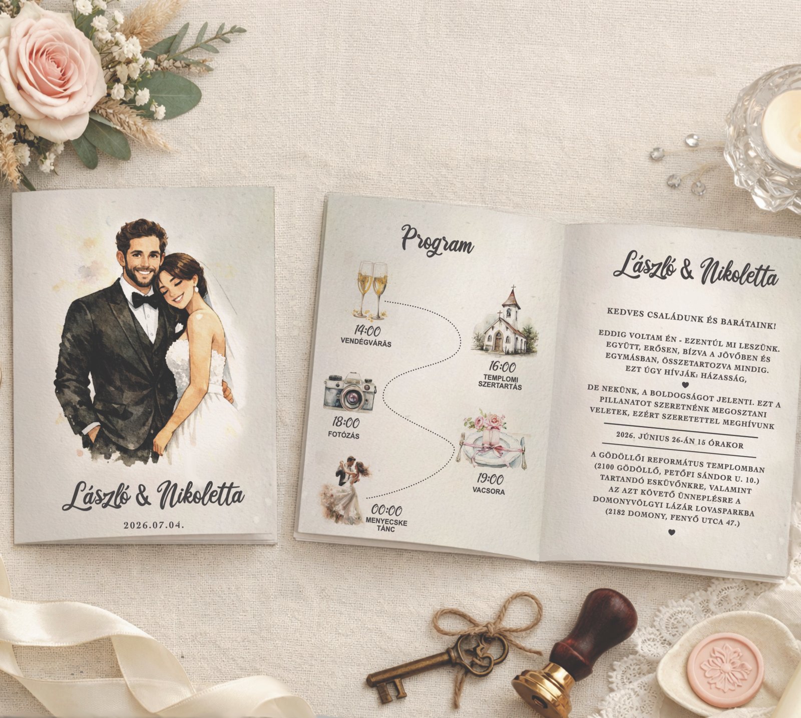 Egyedi, személyre szabható esküvői meghívó – saját fotóból készült rajzzal - Image 7